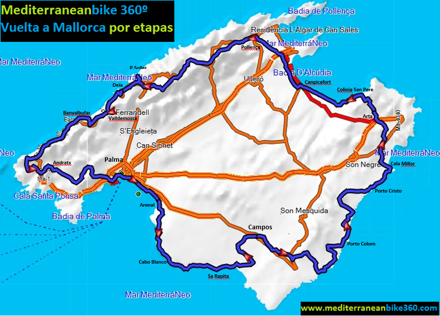 Tour in stages around the whole Mallorca by biclycle